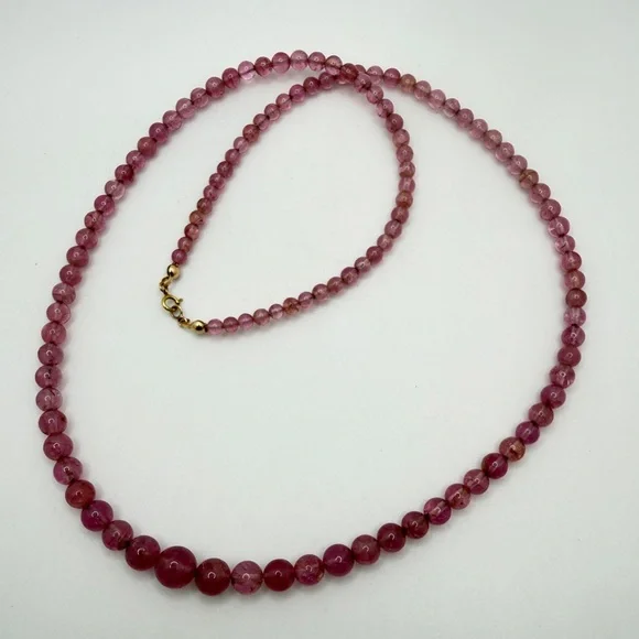 ~25" Graduated PINK TOURMALINE beaded necklace w/ 14kt yellow gold C-clasp! - Picture 14 of 16